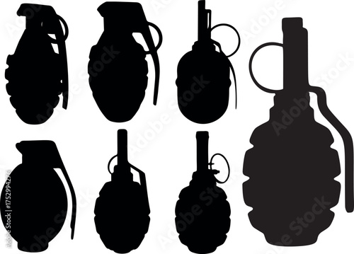 vector illustration of a set of grenade