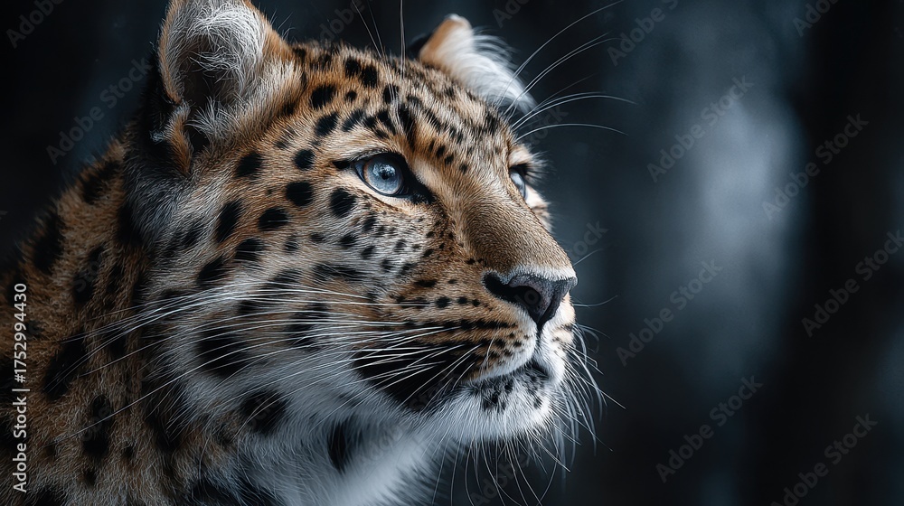 Obraz premium Close-up Portrait of a Majestic Leopard with Intense Blue Eyes