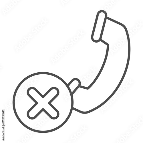 Telephone handset ban thin line icon, retro communication concept. Vector graphics. Phone with close button, forbidden item sign on white background, outline style icon for mobile or web design.