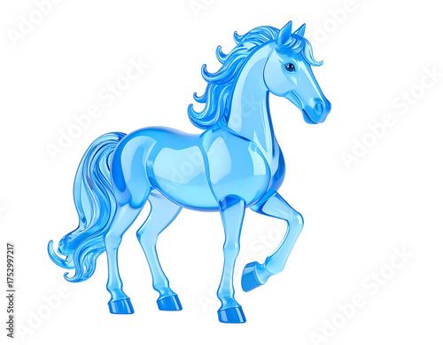Elegant Translucent Blue Glass Horse Sculpture Isolated on Black Background