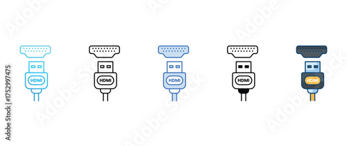HDMI Cable icon set multiple style collection
