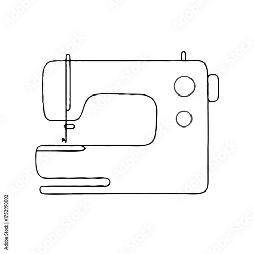 Sewing machine continuous line drawing in minimalist style on white background representing handmade craft, tailoring, and creative design concept