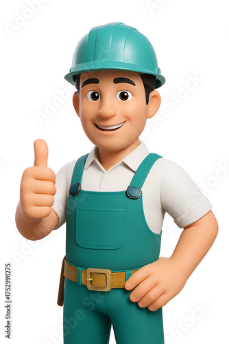 Wallpaper Mural Construction Worker With Teal Overalls and Hard Hat Gives Thumbs Up For Safe, Positive Work Torontodigital.ca