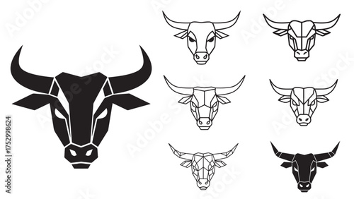 Bull head icons — modern geometric triangle-and-circle monoline symbol