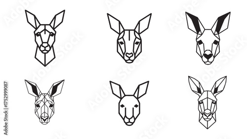 Kangaroo head icon pack — clean geometric triangle and circle line work