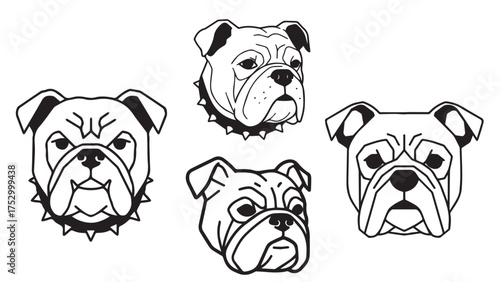 Geometric bulldog head icons — angular triangles and rounded circles design