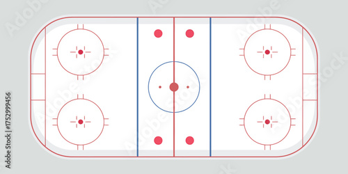 Ice hockey rink blueprint vector illustration displaying official dimensions, markings, and zones for tournament, coaching, and sports reference design