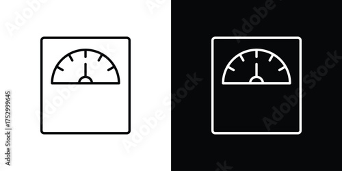 Weight scale icon symbols in black illustrations set