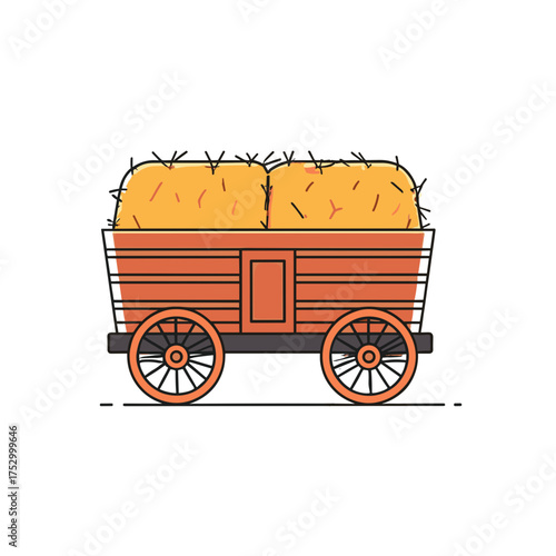 Hayride wagon with straw bales, farm autumn vector