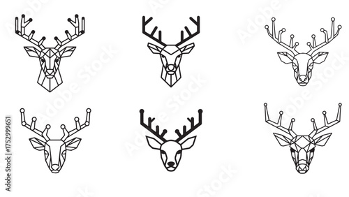 Geometric reindeer head icons in modern minimal triangle-and-circle style