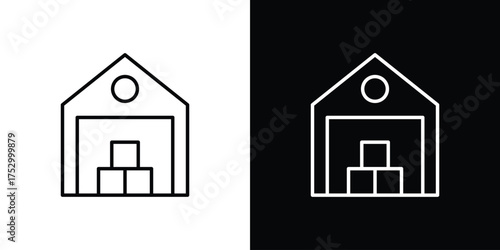 Warehouse icon symbols in black illustrations set
