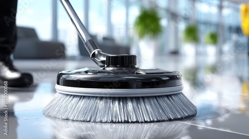 Wallpaper Mural Floor Cleaning Machine Scrubbing Tiled Surface in Modern Office Torontodigital.ca