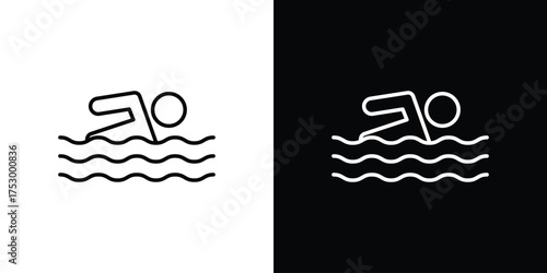 Swimming icon symbols in black illustrations set