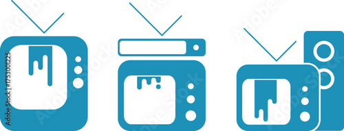 TVs and monitors, music center and speakers, music column, television and radio, blue technology icons
