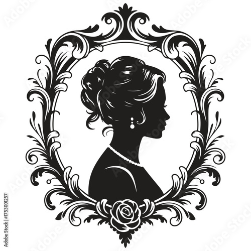 Elegant woman silhouette in ornate frame