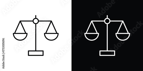 Scales of justice icon symbols in black illustrations set