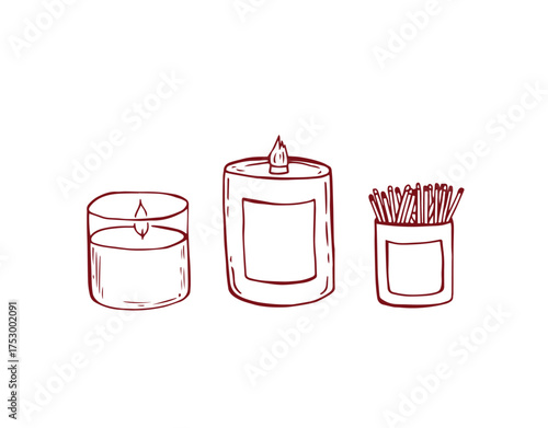 Set of hand drawn whimsical candles and candlesticks, vintage elegant candle collection