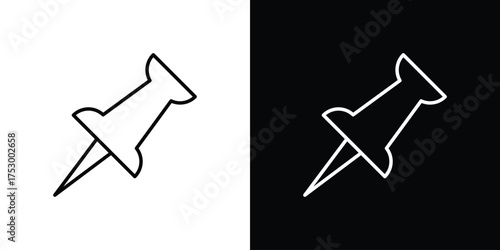 Push pin icon symbols in black illustrations set