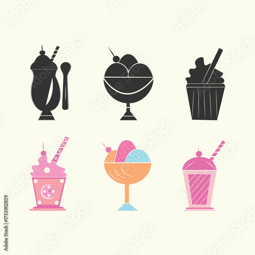 Tasty ice cream cup clipart bundle, Creamy chocolate ice cream cup, Delicious, summertime snack collection, cup logo, vector art, Summer Dessert Icons, Graphic Style Dessert Cup, refresh, silhouette,