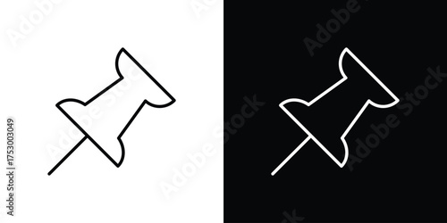 Pin icon symbols in black illustrations set