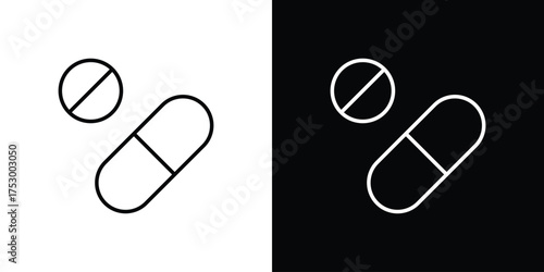 Pills icon symbols in black illustrations set