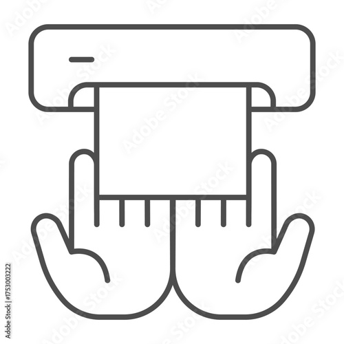 Napkin and two hands thin line icon, hygiene concept. Vector graphics. Clean hands sign on white background, outline style icon for mobile or web design.