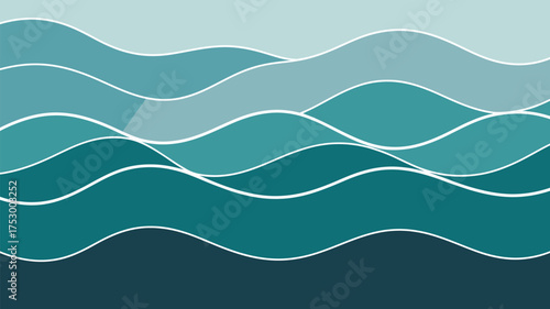 Abstract illustration of teal waves with white outlines creating a calming and serene atmosphere