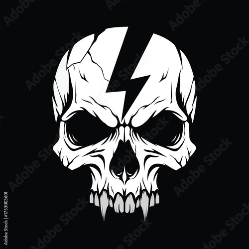 Lightning Skull Vector Art Death Metal Graphic Illustration Dark Fantasy Symbol Punk Rock Motif Edgy Design Halloween
