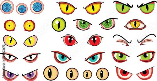 Assorted Cartoon Eyes Animated Eyeballs Evil Glares Cute Colorful Character Expressions Vector Art Animation Comic