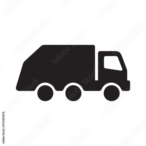 Garbage Truck Solid Black Icon Vector