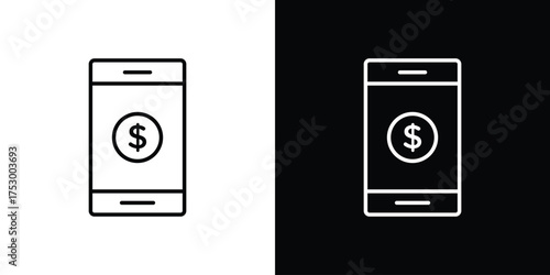 Mobile banking icon symbols in black illustrations set