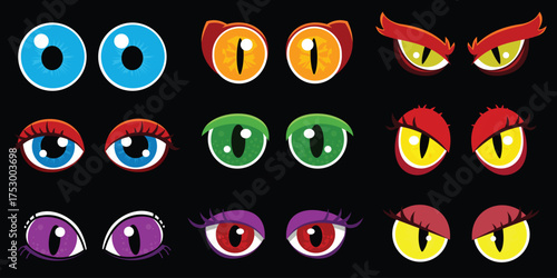 Cartoon Eyes Collection Vector Art Blue Eyes Green Eyes Purple Eyes Yellow Eyes Illustration Design Elements Vision Clip