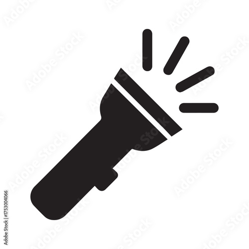 Flashlight Torch Icon in Flat Black Style