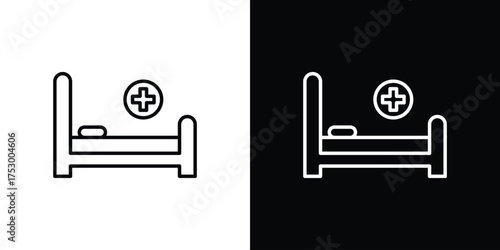 Hospital bed icon symbols in black illustrations set