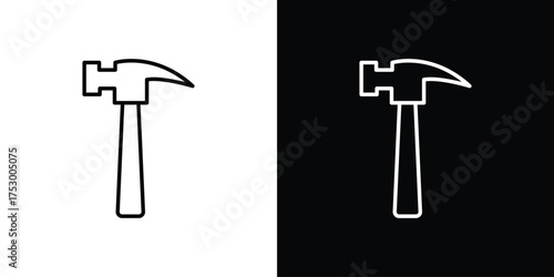 Hammer icon symbols in black illustrations set