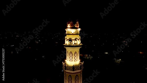 Aerial view of mosque at night in Malang