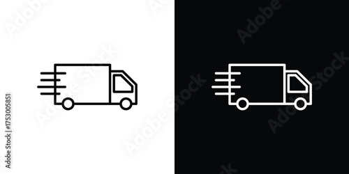 Fast shipping delivery truck icon symbols in black illustrations set