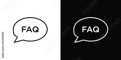 FAQ icon symbols in black illustrations set
