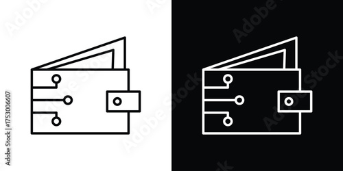 Cryptocurrency wallet icon symbols in black illustrations set