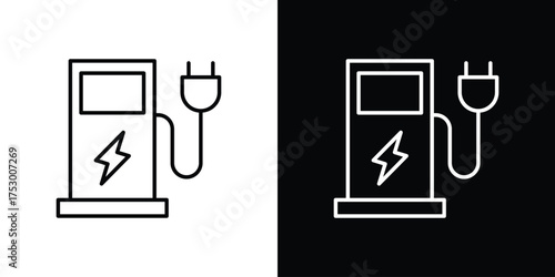 Charging station icon symbols in black illustrations set