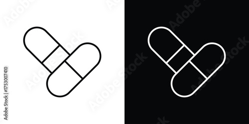 Capsule icon symbols in black illustrations set