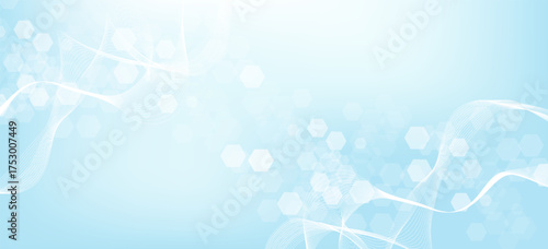 Modern scientific background with hexagons, lines and dots. Wave flow abstract background. Molecular structure for medical, technology, chemistry, science. Vector illustration