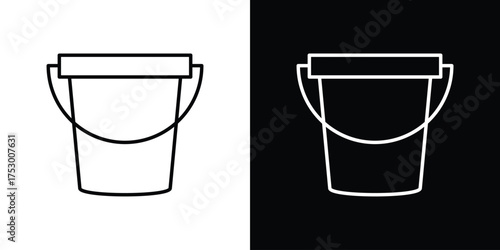 Bucket icon symbols in black illustrations set