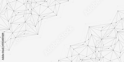 Global network connection website header or banner design. Abstract background with connecting dots and lines. Global business. Social network communication. Internet technology. Vector illustration