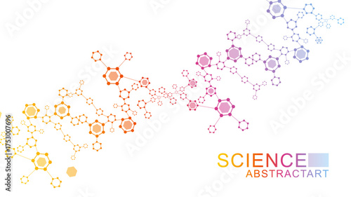 Structure molecule and communication Dna, atom, neurons. Science concept for your design. Connected lines with dots. Medical, technology, chemistry, science background. illustration.