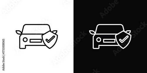 Auto insurance icon symbols in black illustrations set