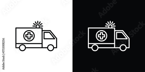 Ambulance icon symbols in black illustrations set