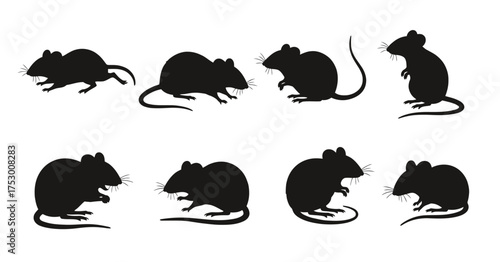 Mouse silhouettes set isolated on white background vector illustration