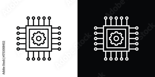 AI chip icon symbols in black illustrations set