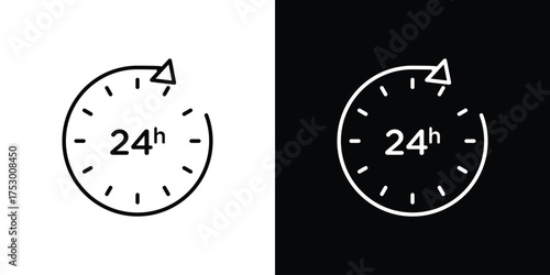 24 Hrs icon symbols in black illustrations set